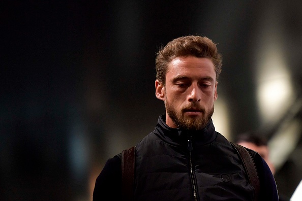 Il centrocampista della Juve Claudio Marchisio arriva all'Allianz Stadium prima della sfida contro il Tottenham