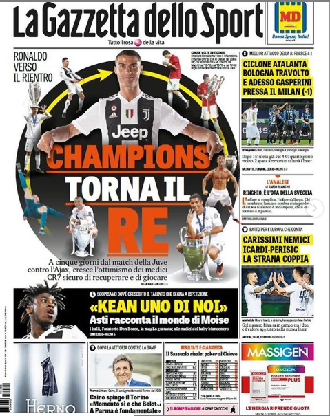 Notizie Juve, la prima pagina della Gazzetta.