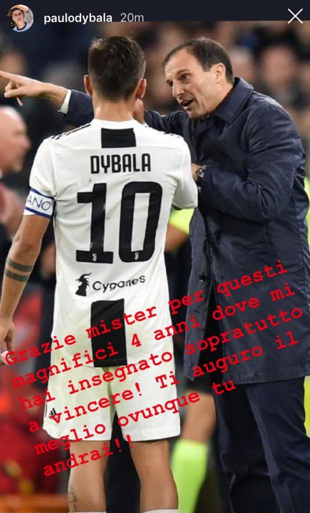 Dybala saluta Allegri