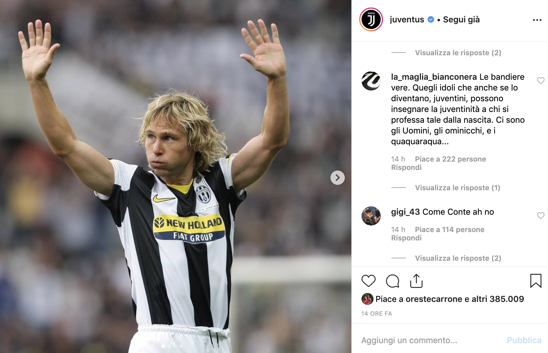 Post per Nedved, ma i commenti sono per Conte