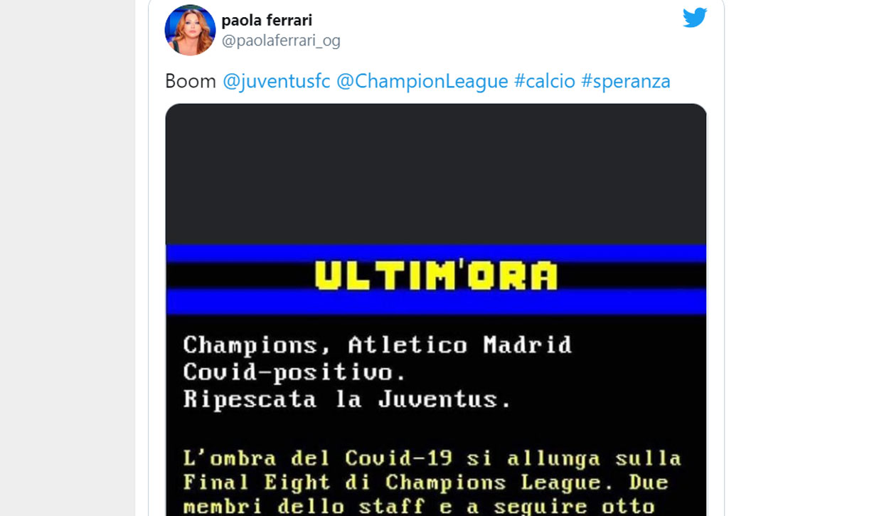 Notizie Juve - Gaffe social della giornalista Paola Ferrari sul possibile ripescaggio della Juventus in Champions League.