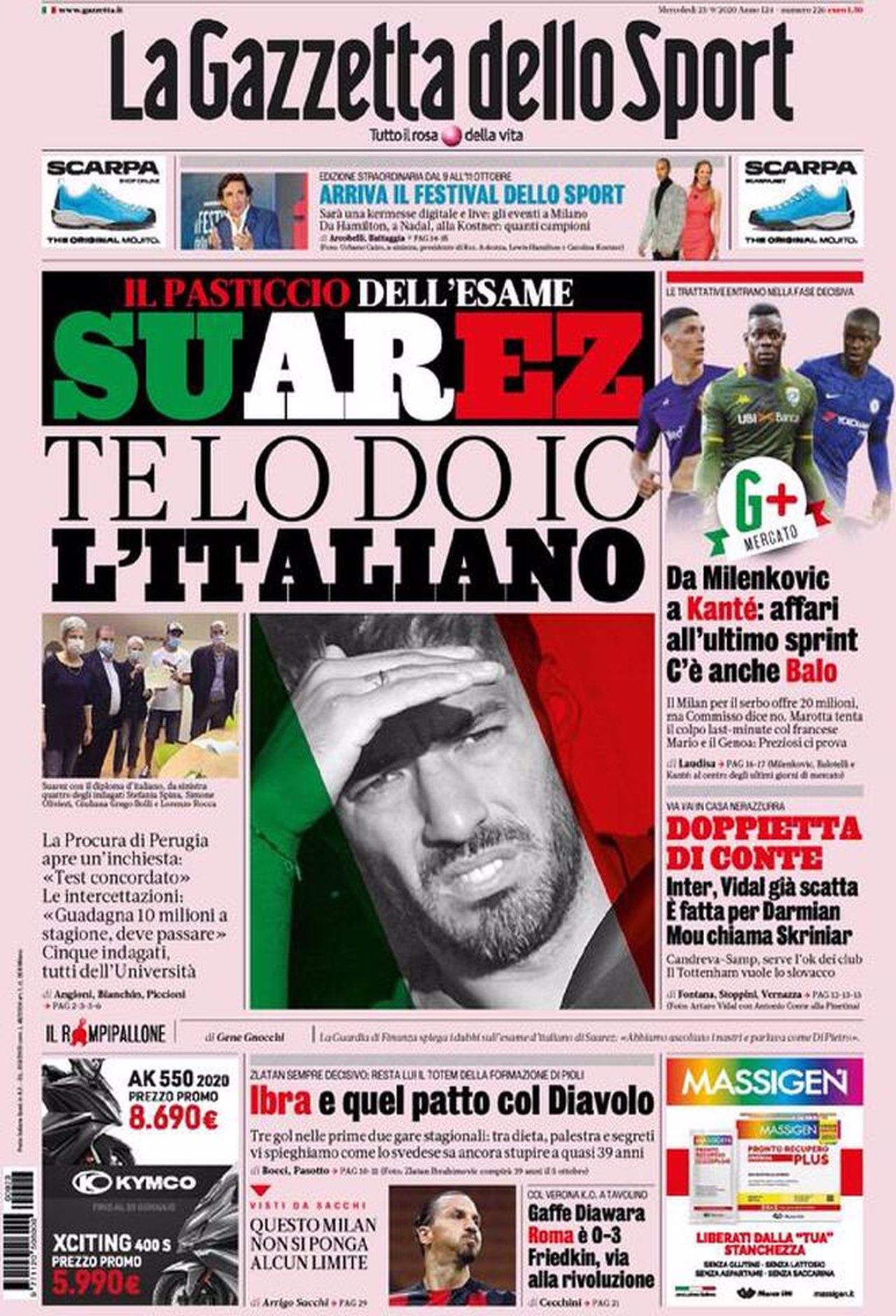 Prima pagina Gazzetta 23-09-2020