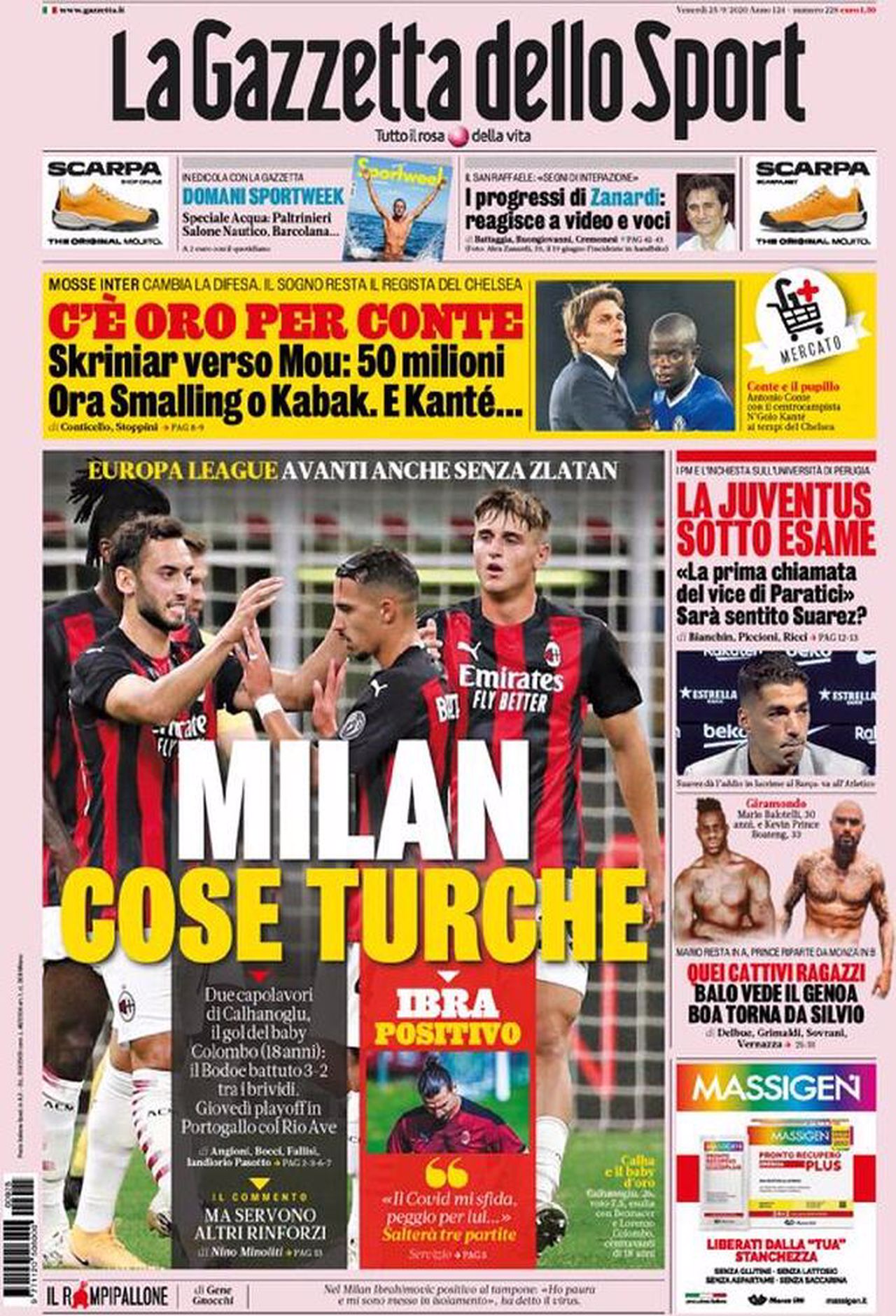 Prima pagina Gazzetta 25-09-2020