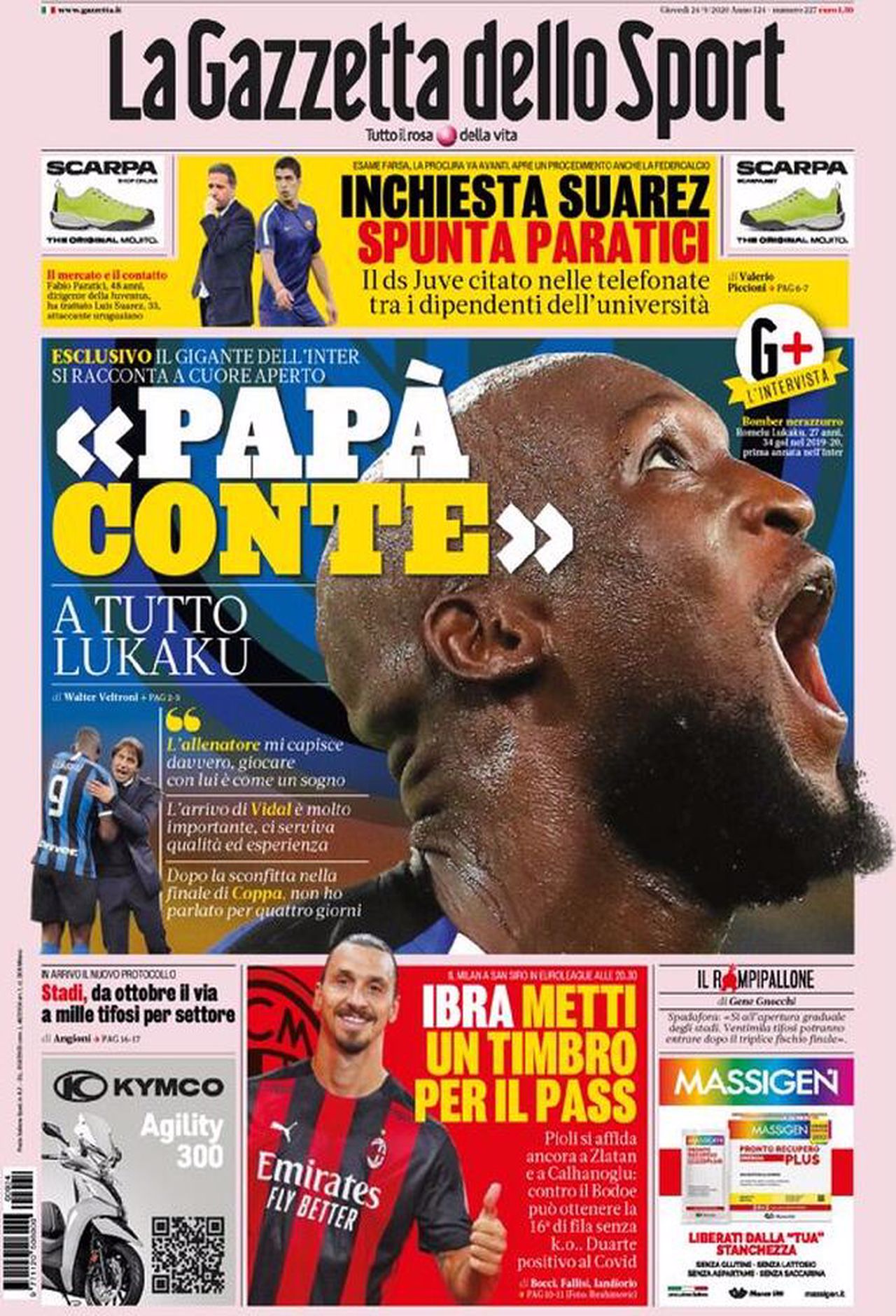 Prima pagina Gazzetta 24-09-2020