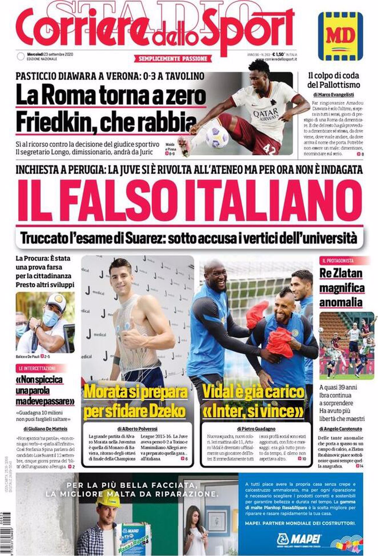 Prima pagina Corriere 23-09-2020