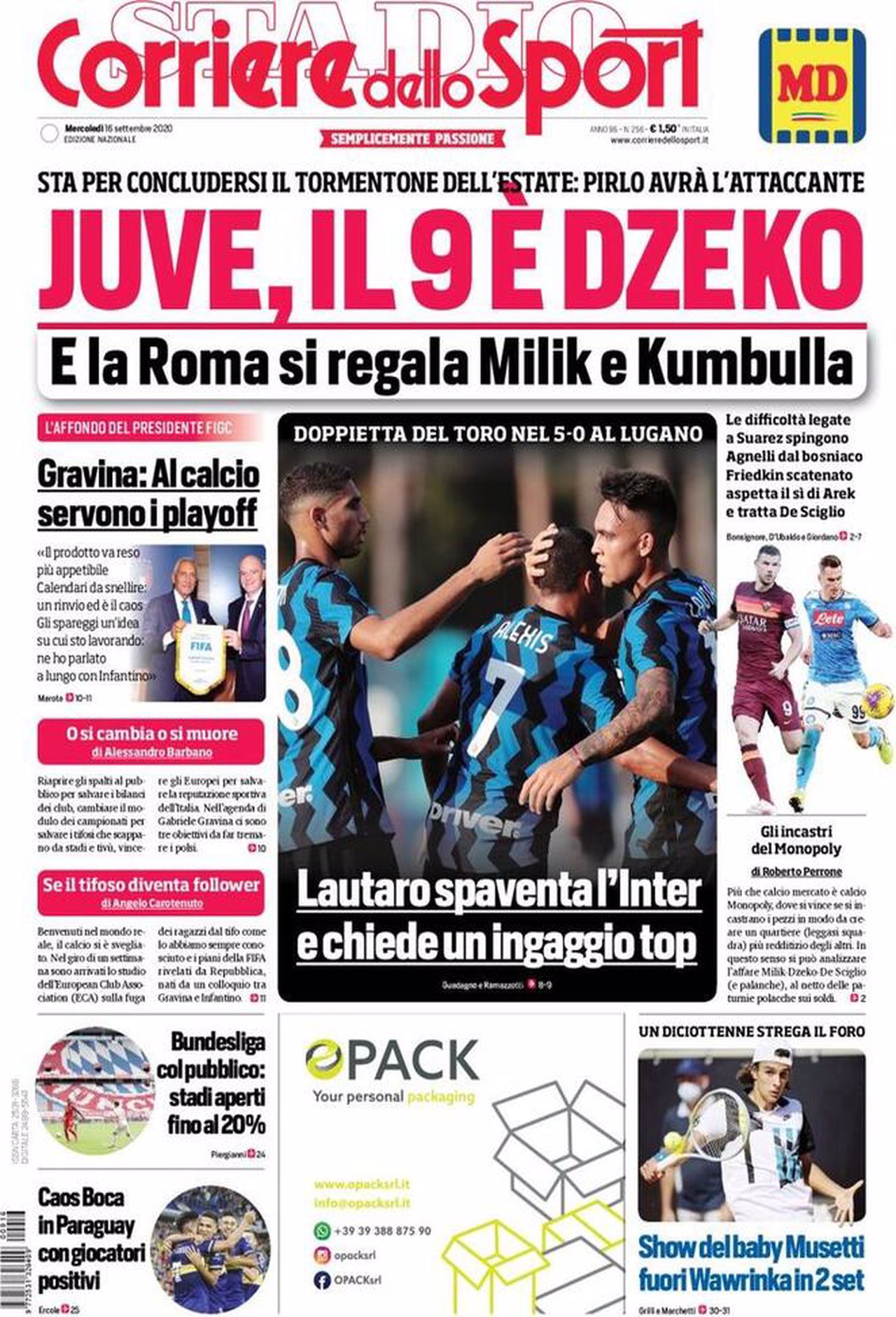 Prima pagina Corriere