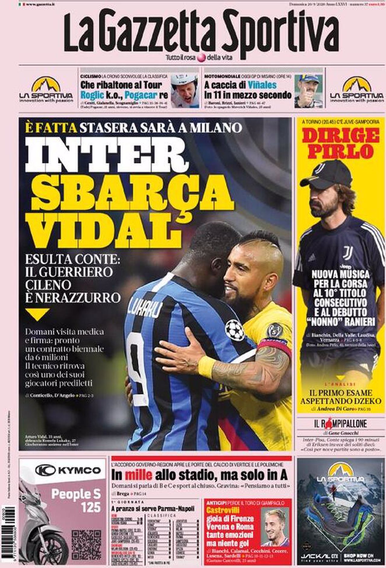 Prima pagina Gazzetta 20-09-2020