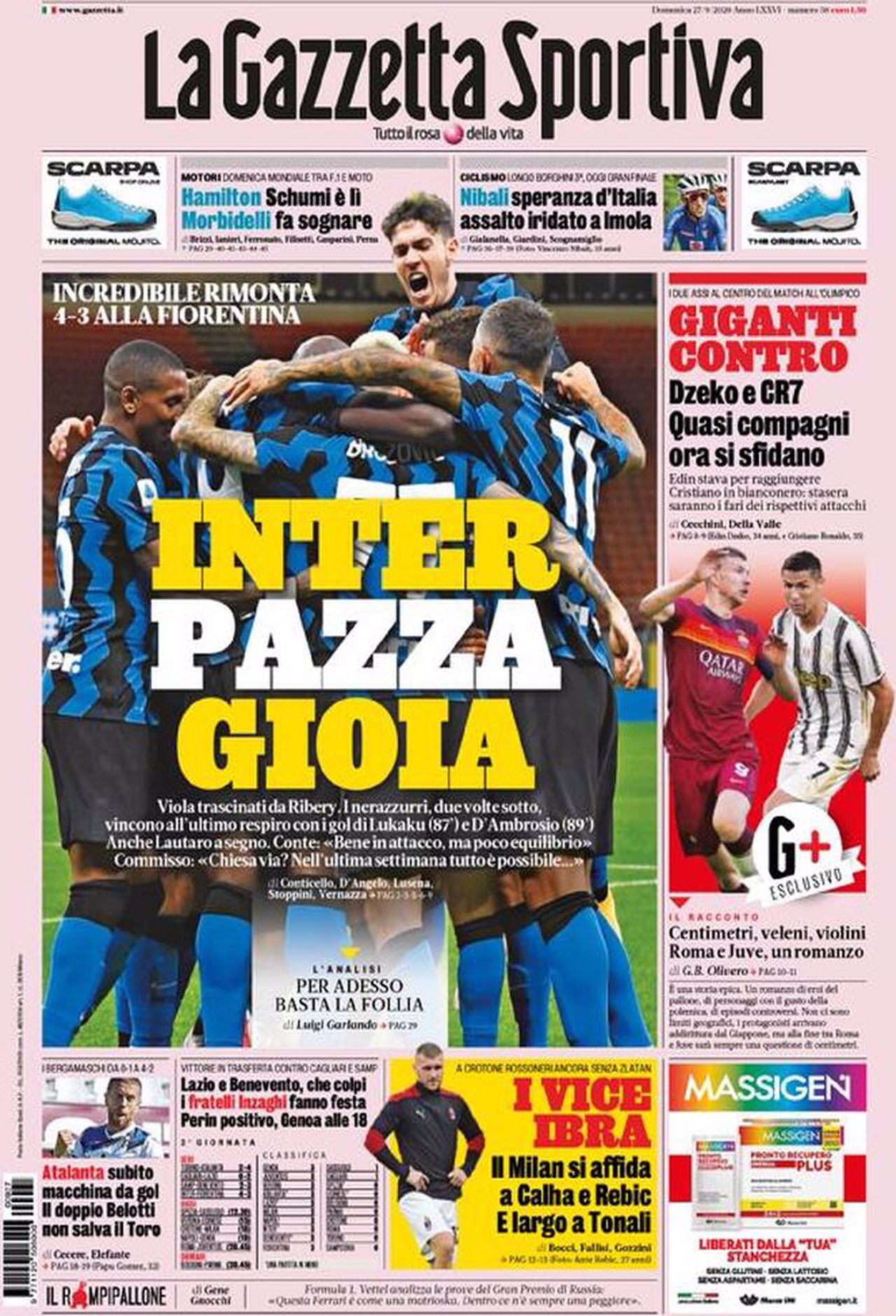 Prima pagina Gazzetta 27-09-2020