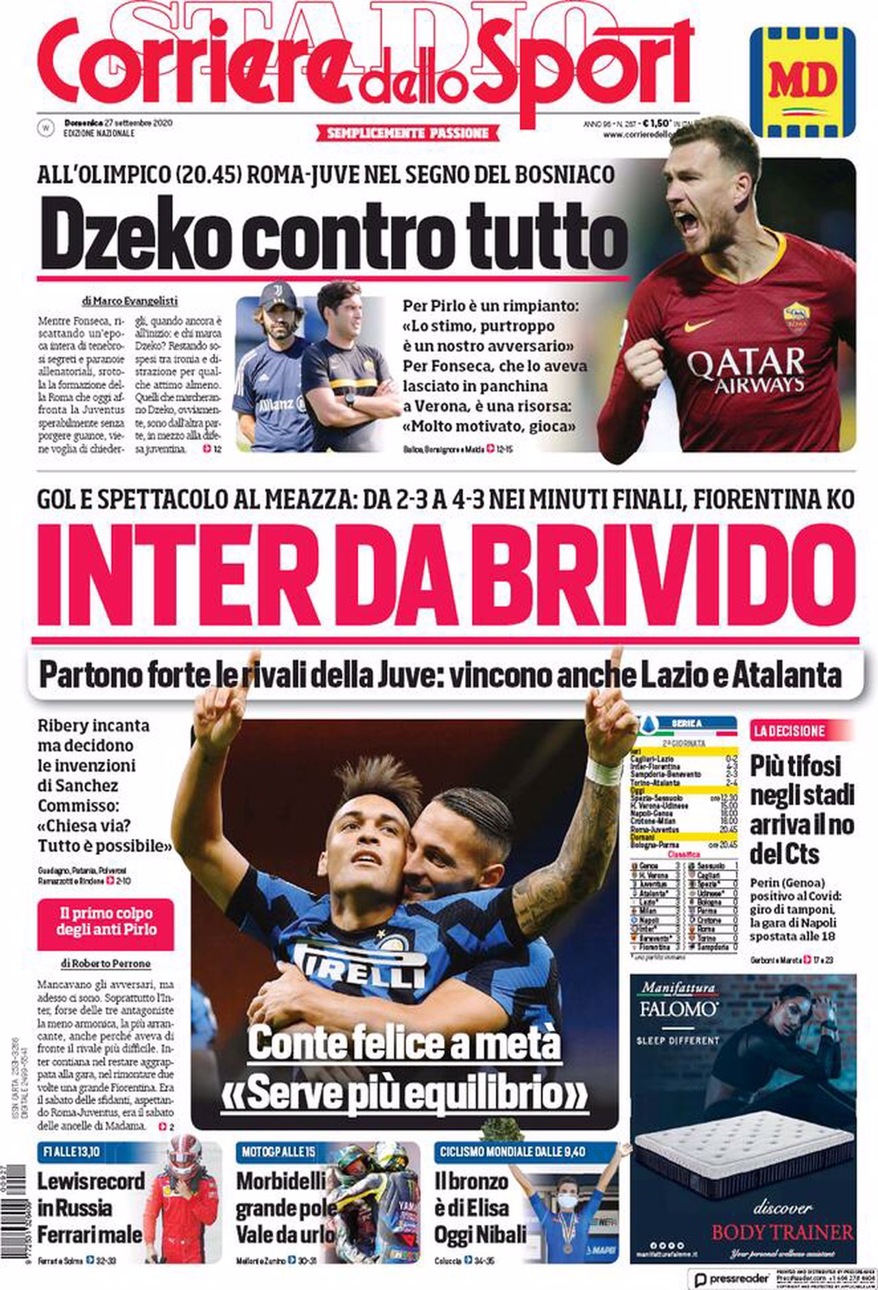 Prima pagina Corriere 27-09-2020