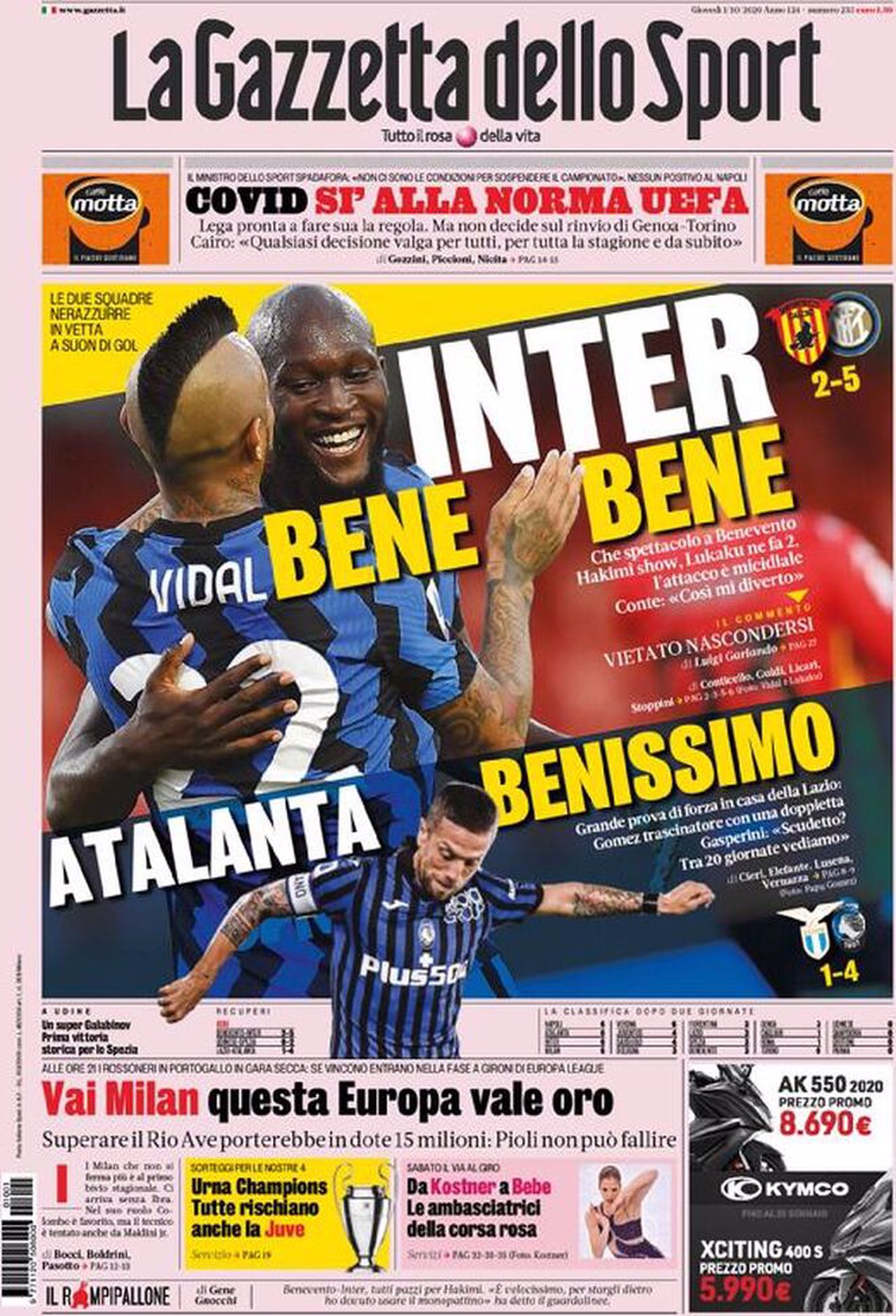 Prima pagina Gazzetta 1-10-2020