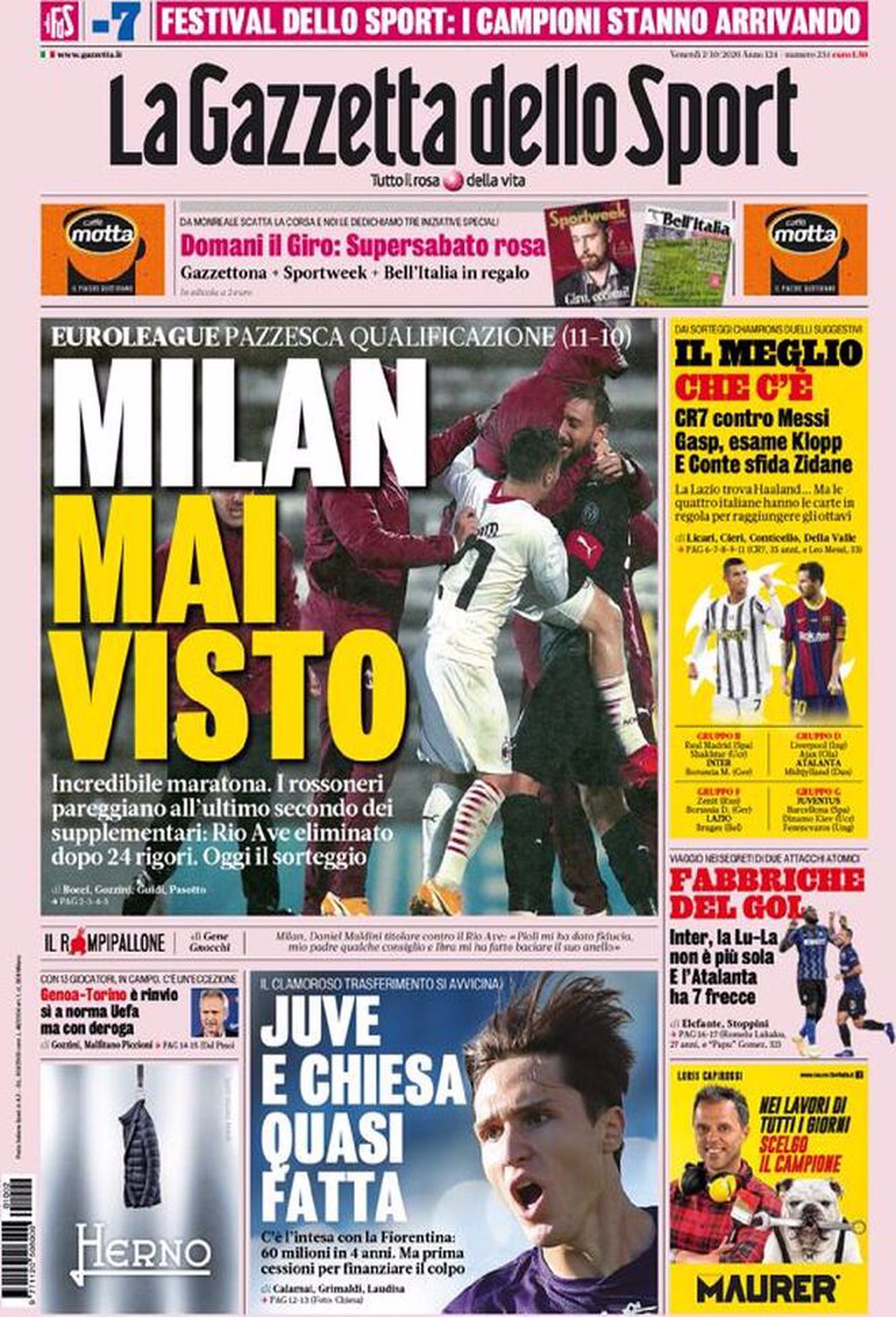 Prima pagina Gazzetta 02-10-2020