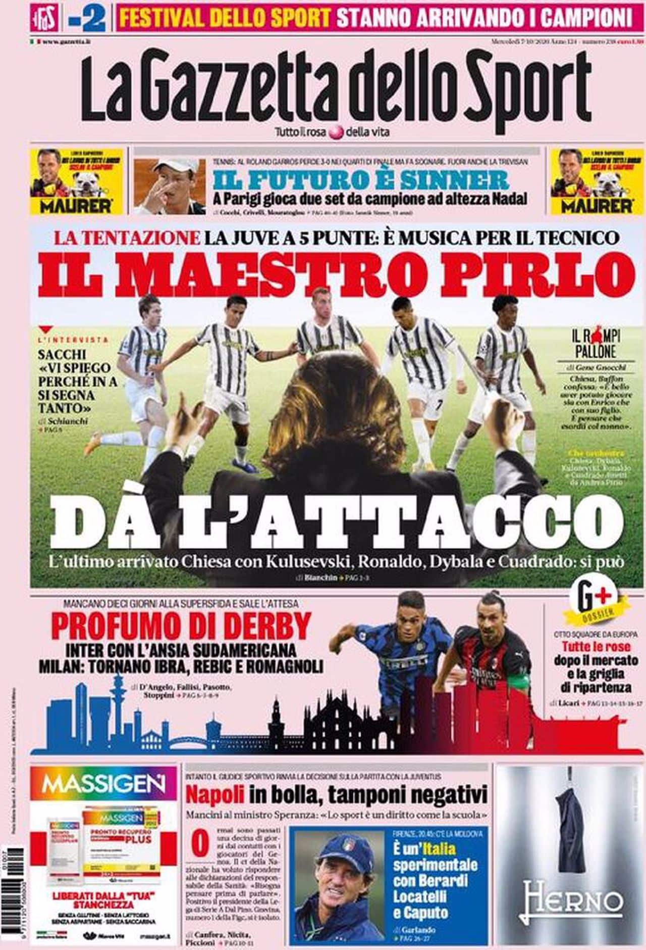 Prima pagina Gazzetta 07-10-2020