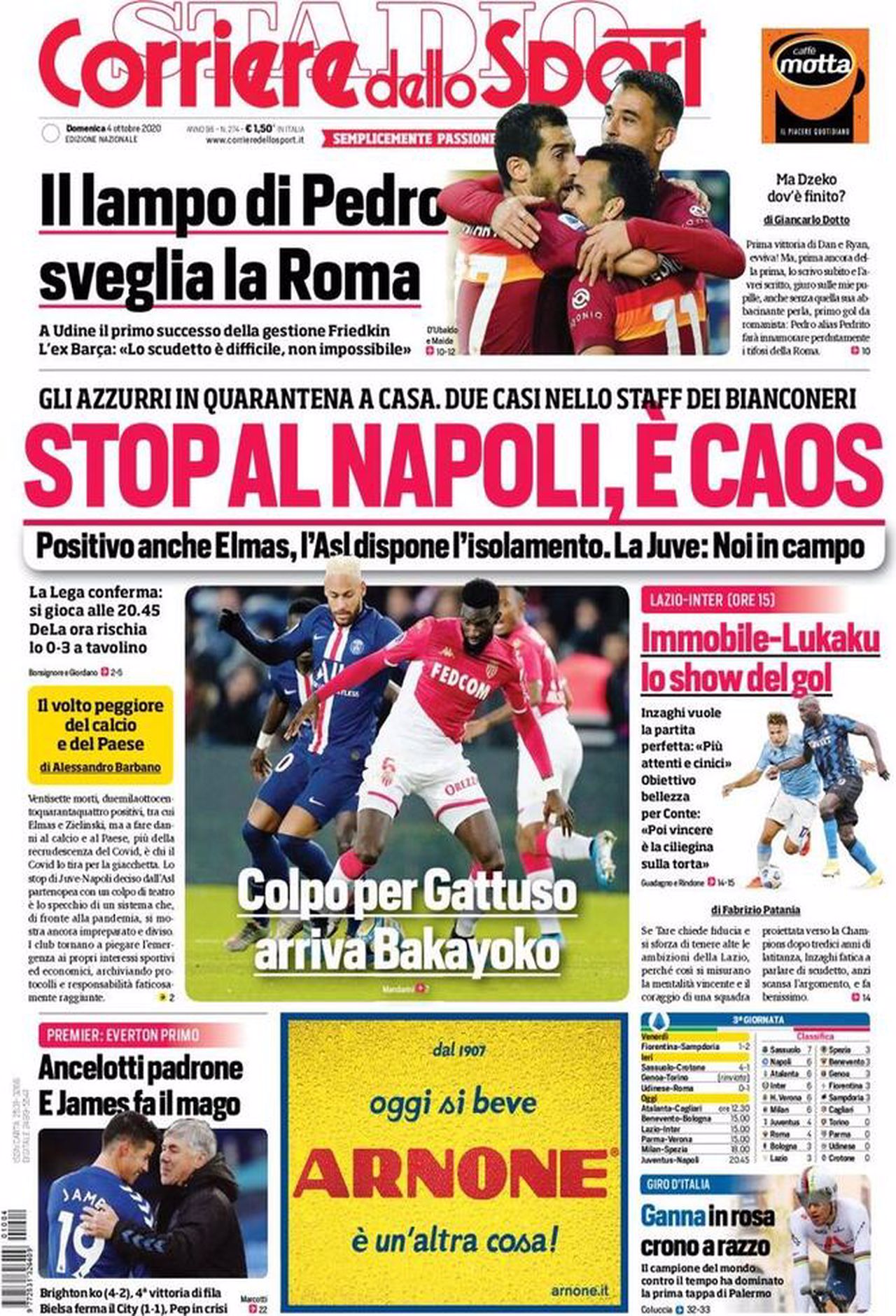 Prima pagina Corriere 04-10-2020