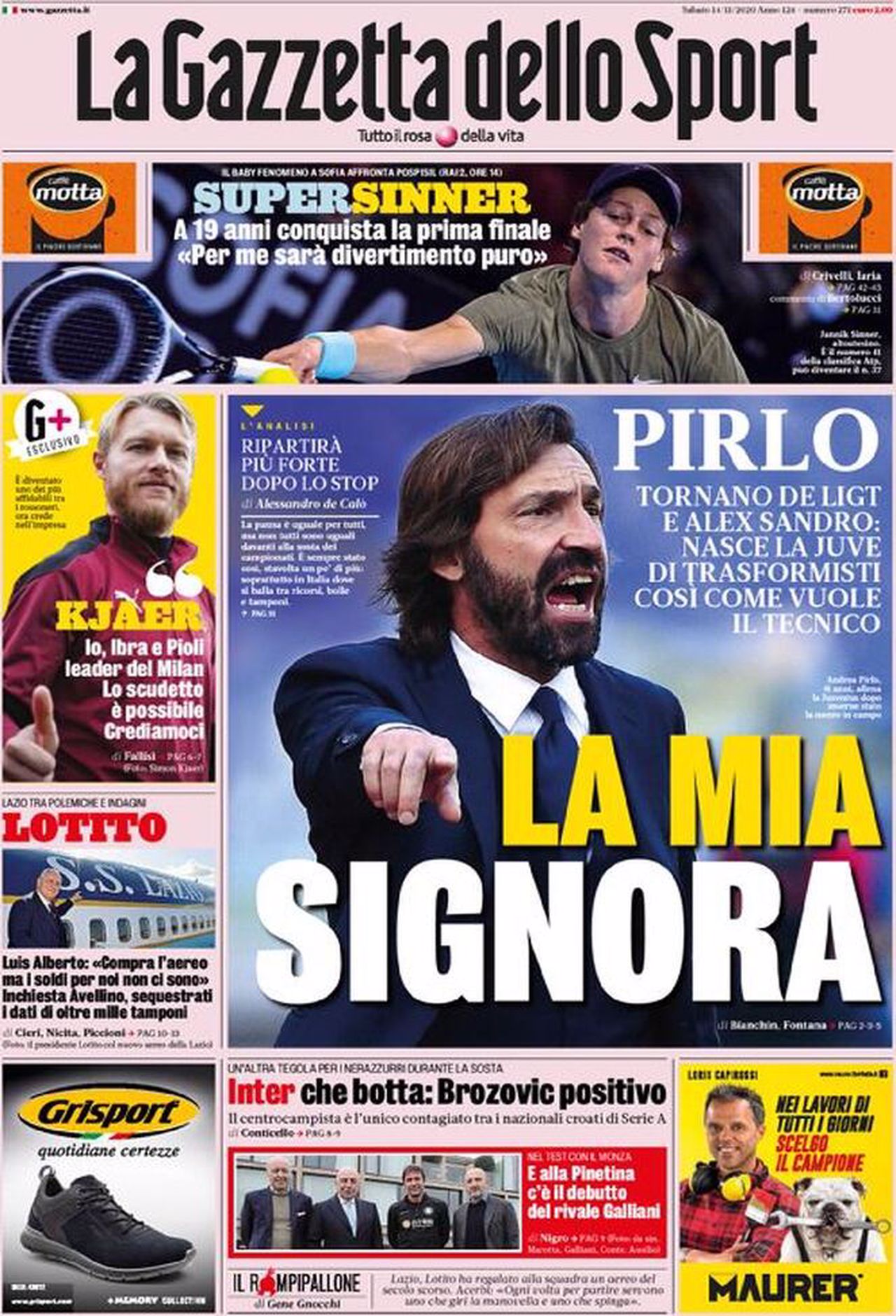 Prima pagina Gazzetta 14-11-2020