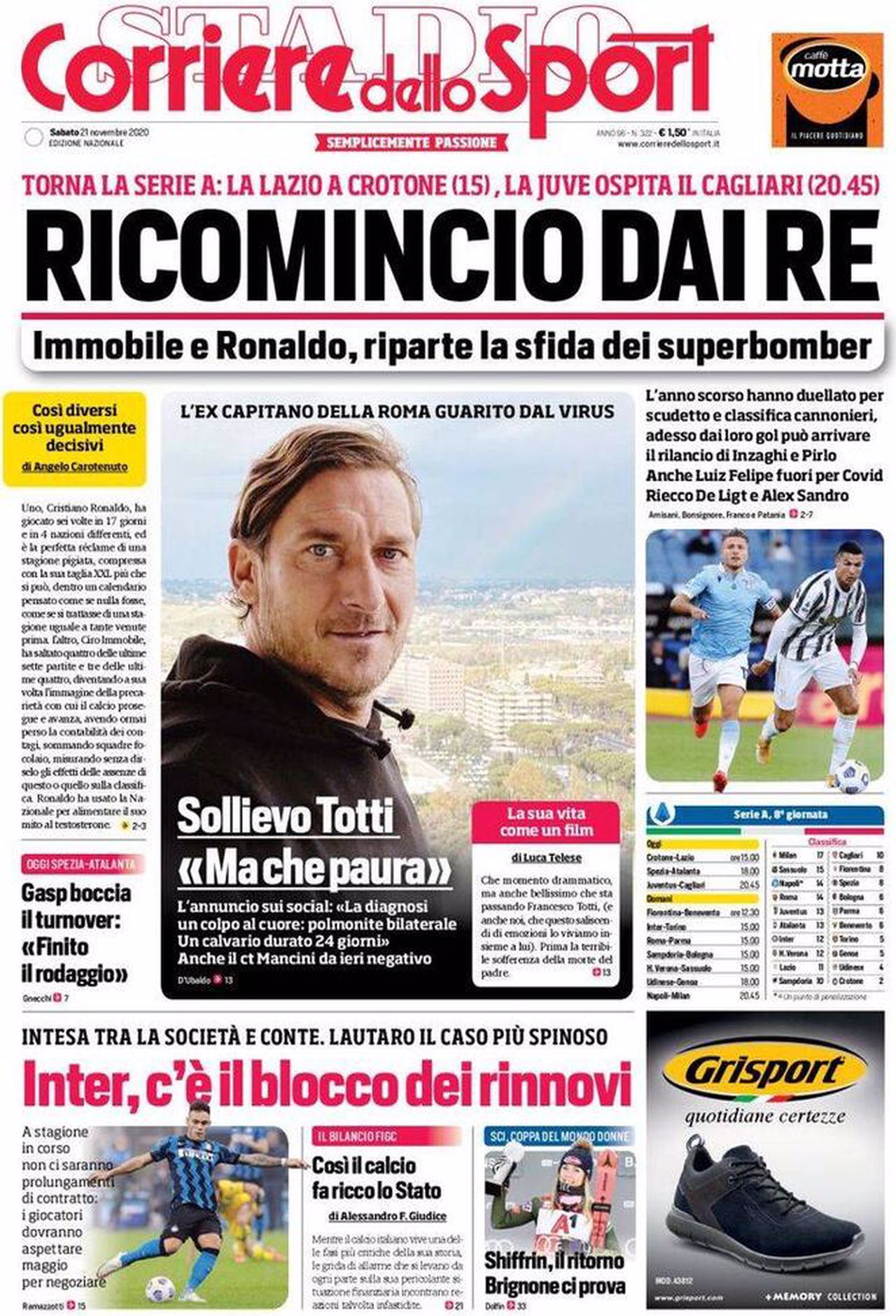 Prima pagina Corriere 21-11-20