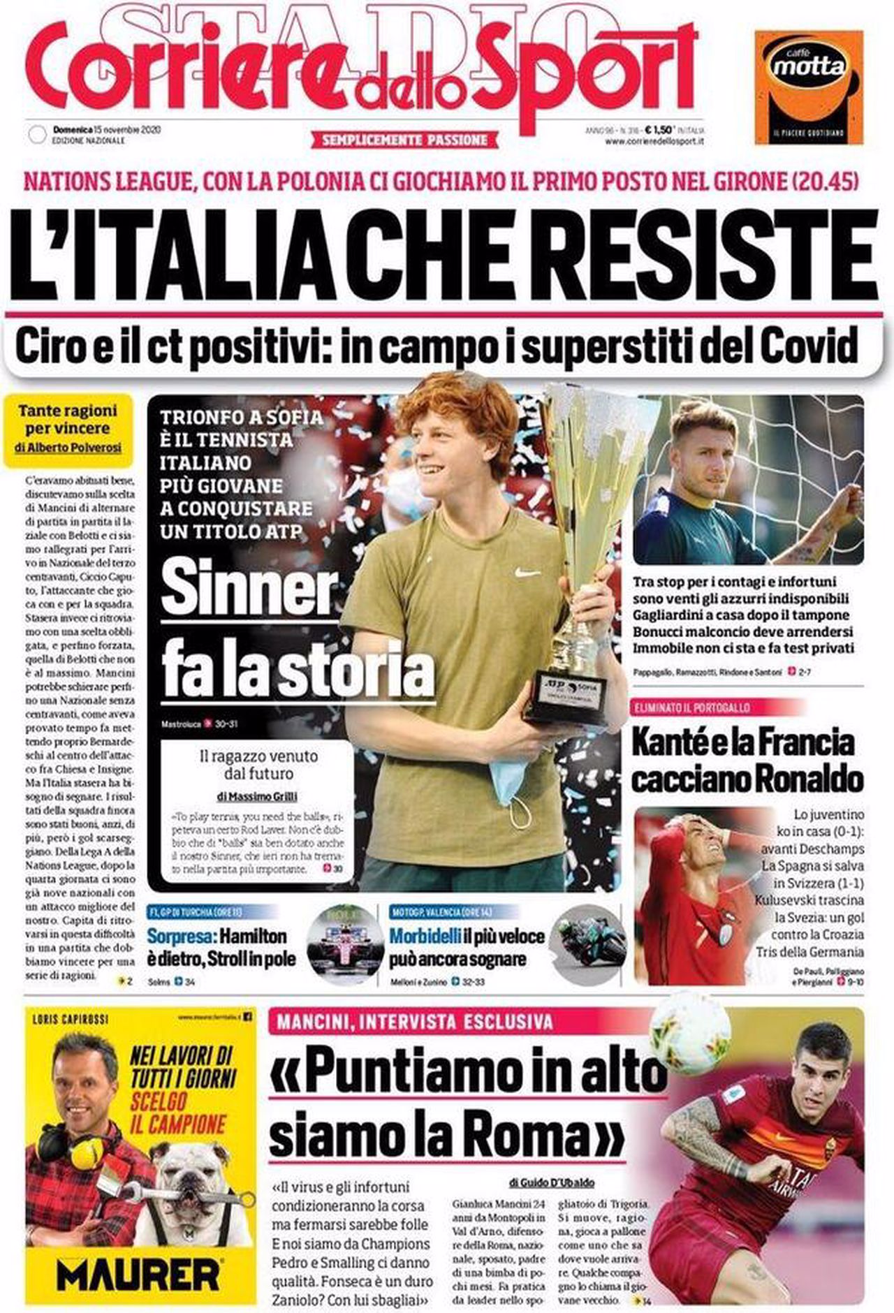 Prima pagina Corriere 15-11-2020