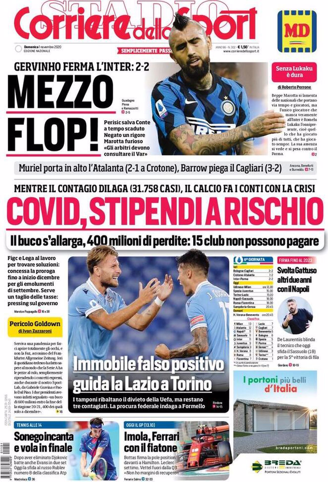 Prima pagina Corriere 01-11-2020