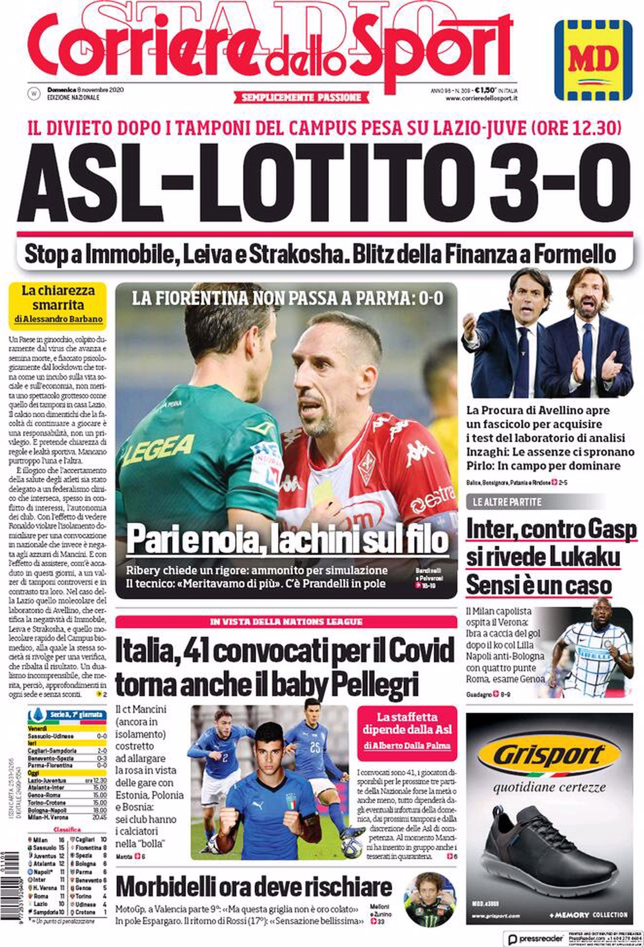 Prima pagina Corriere 08-11-2020