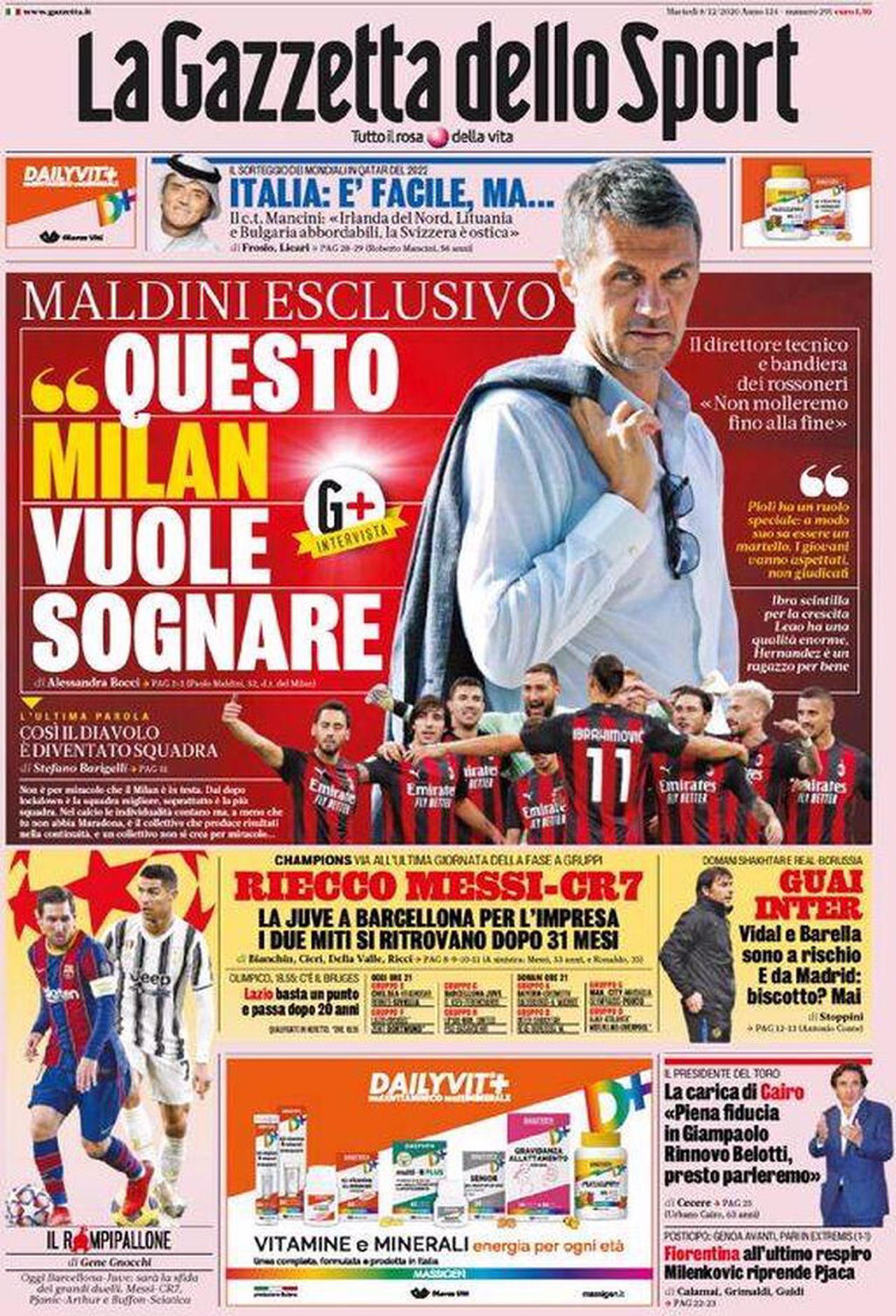 Prima pagina Gazzetta 08-12-2020