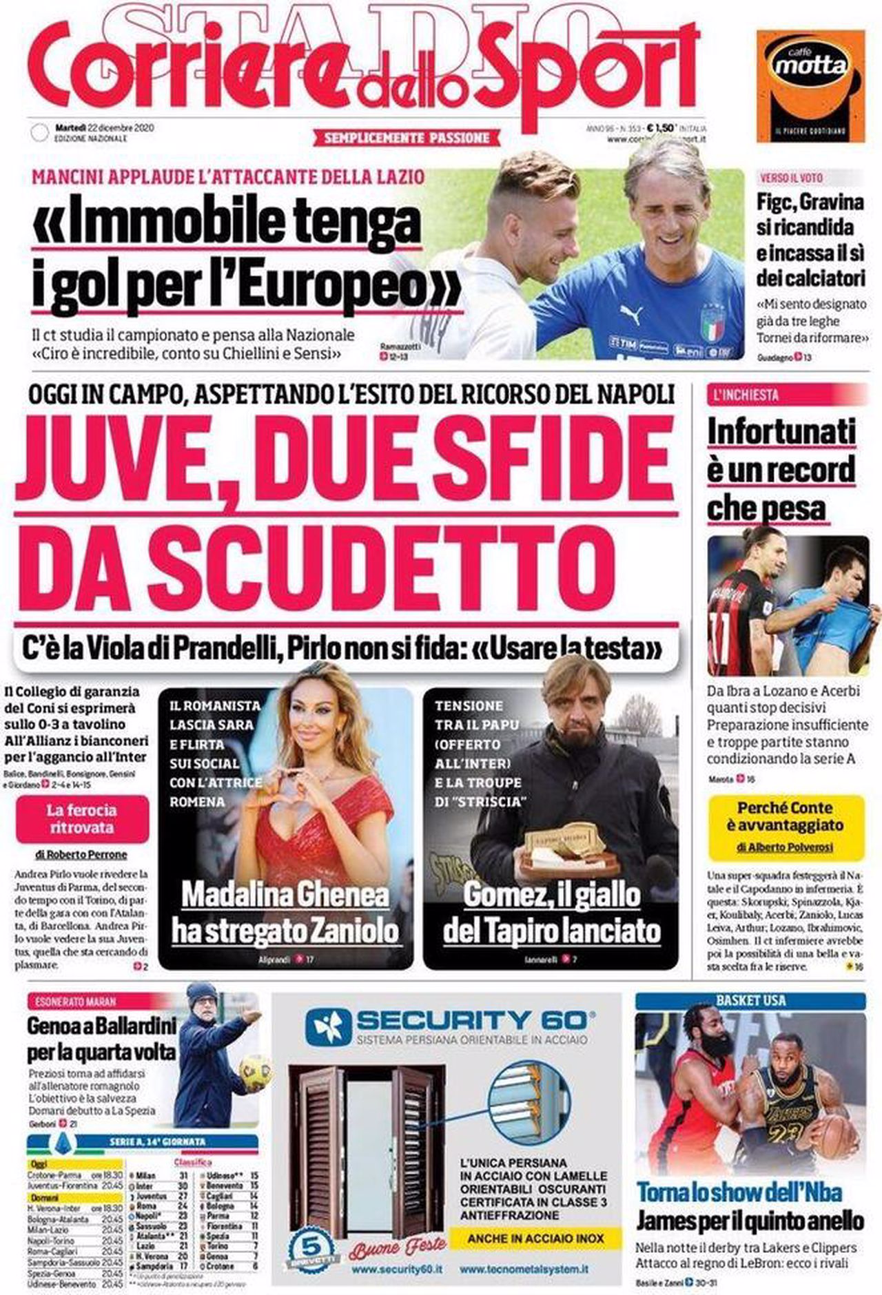 Prima pagina Corriere 22-12-2020