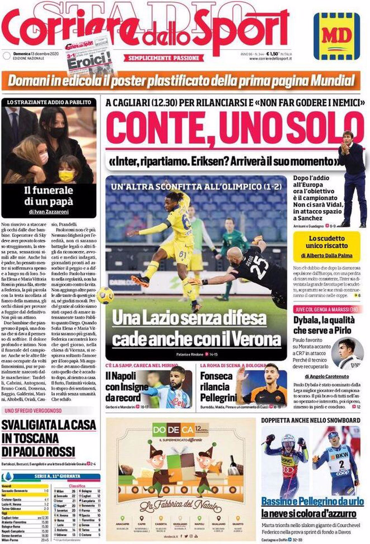 Prima pagina Corriere 13-12-2020