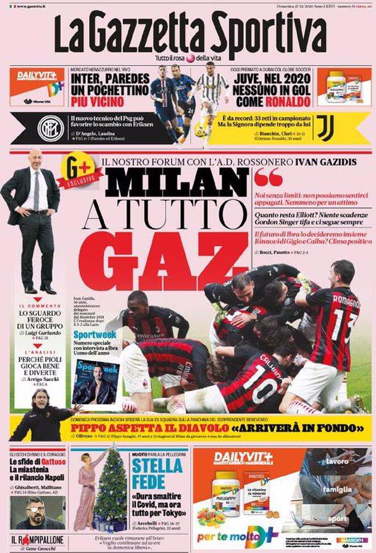 Prima pagina Gazzetta 27-12-2020