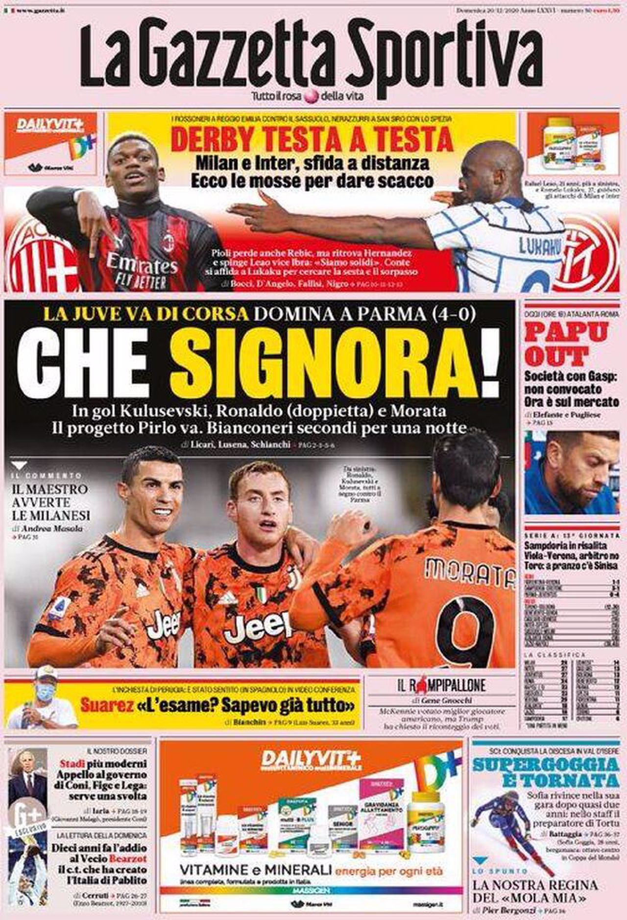 Prima pagina Gazzetta 20-12-2020