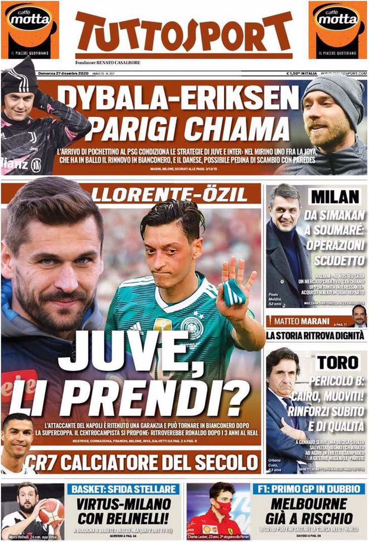 Prima pagina TuttoSport 27-12-2020