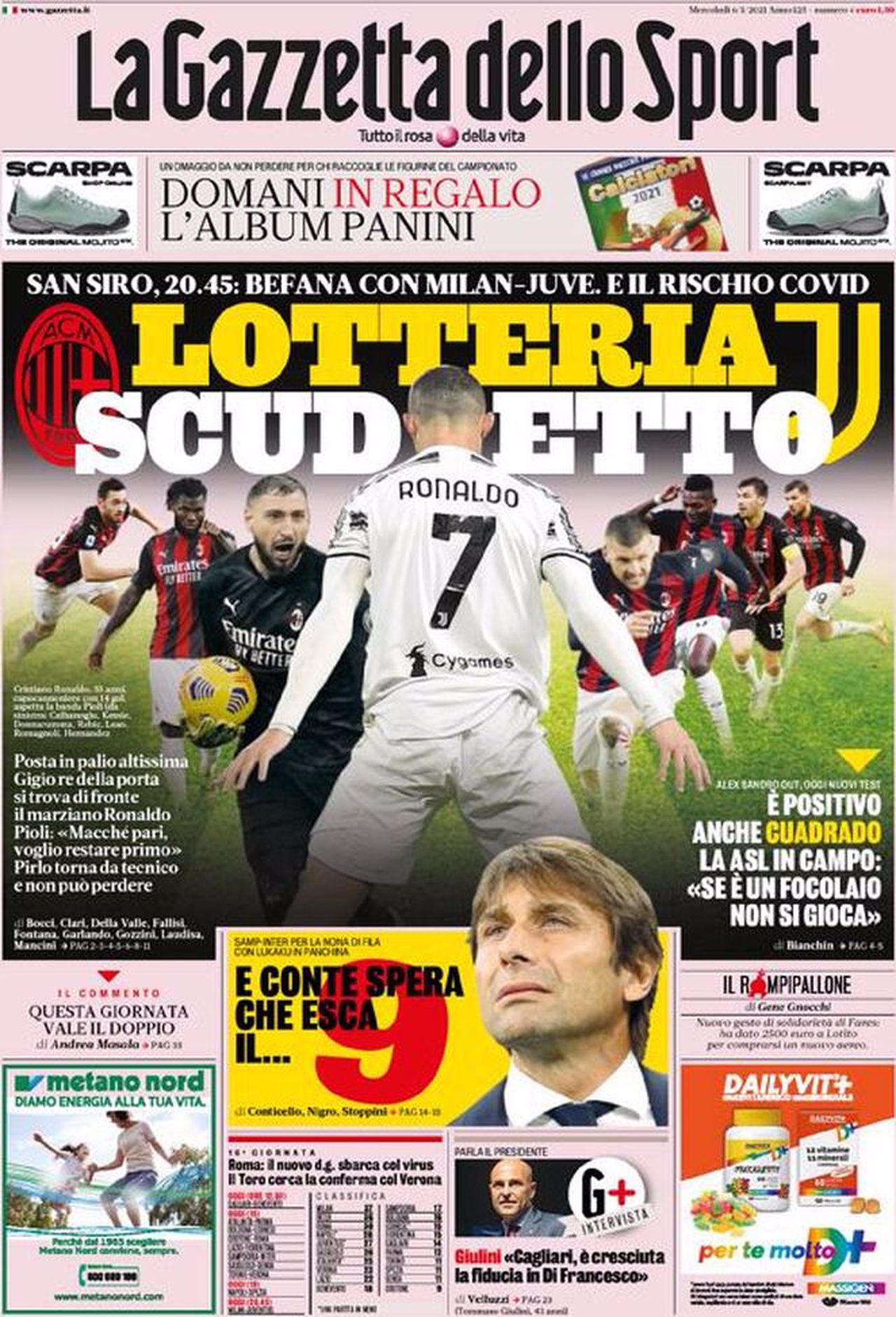 Prima pagina Gazzetta 06-01-2021