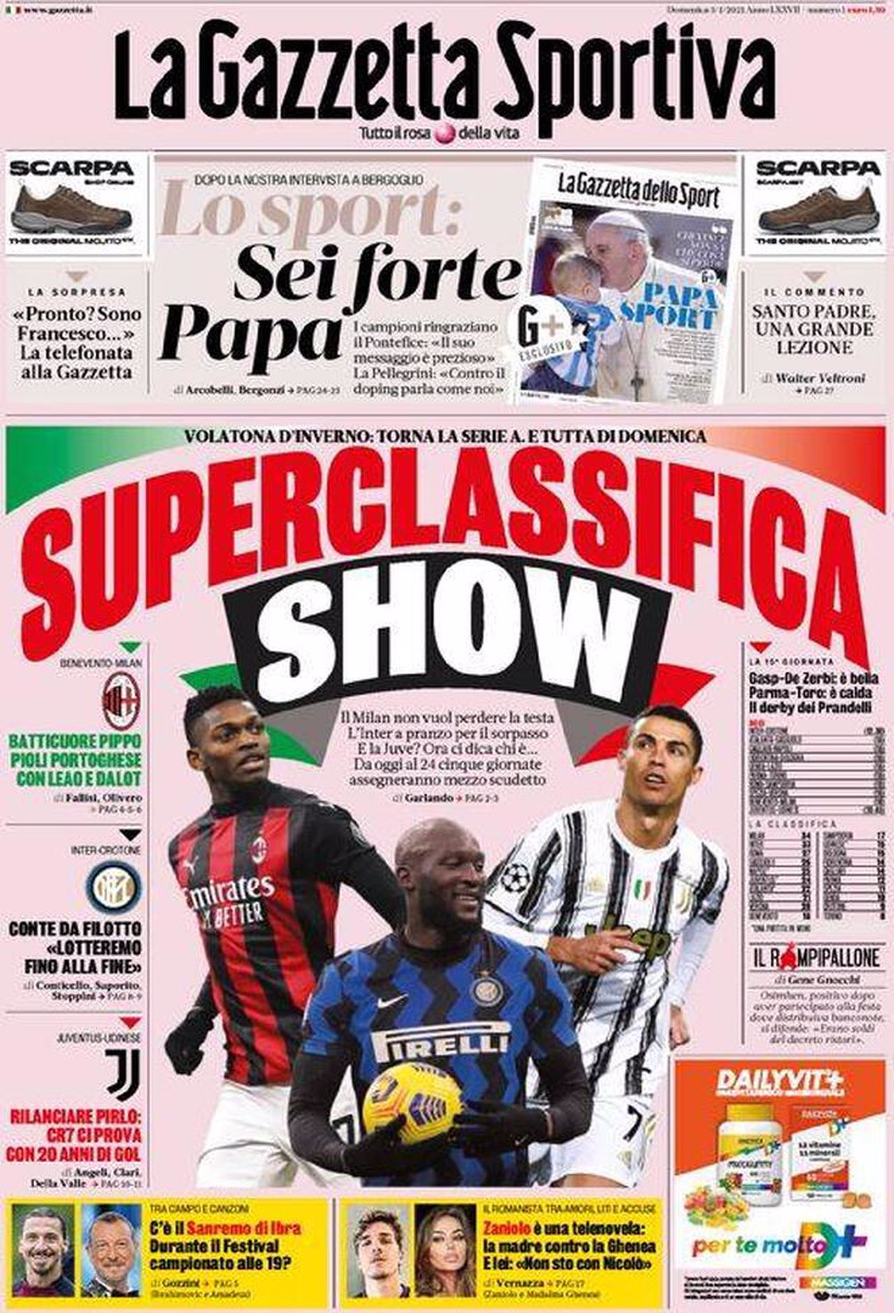 Prima pagina Gazzetta 03-01-2021