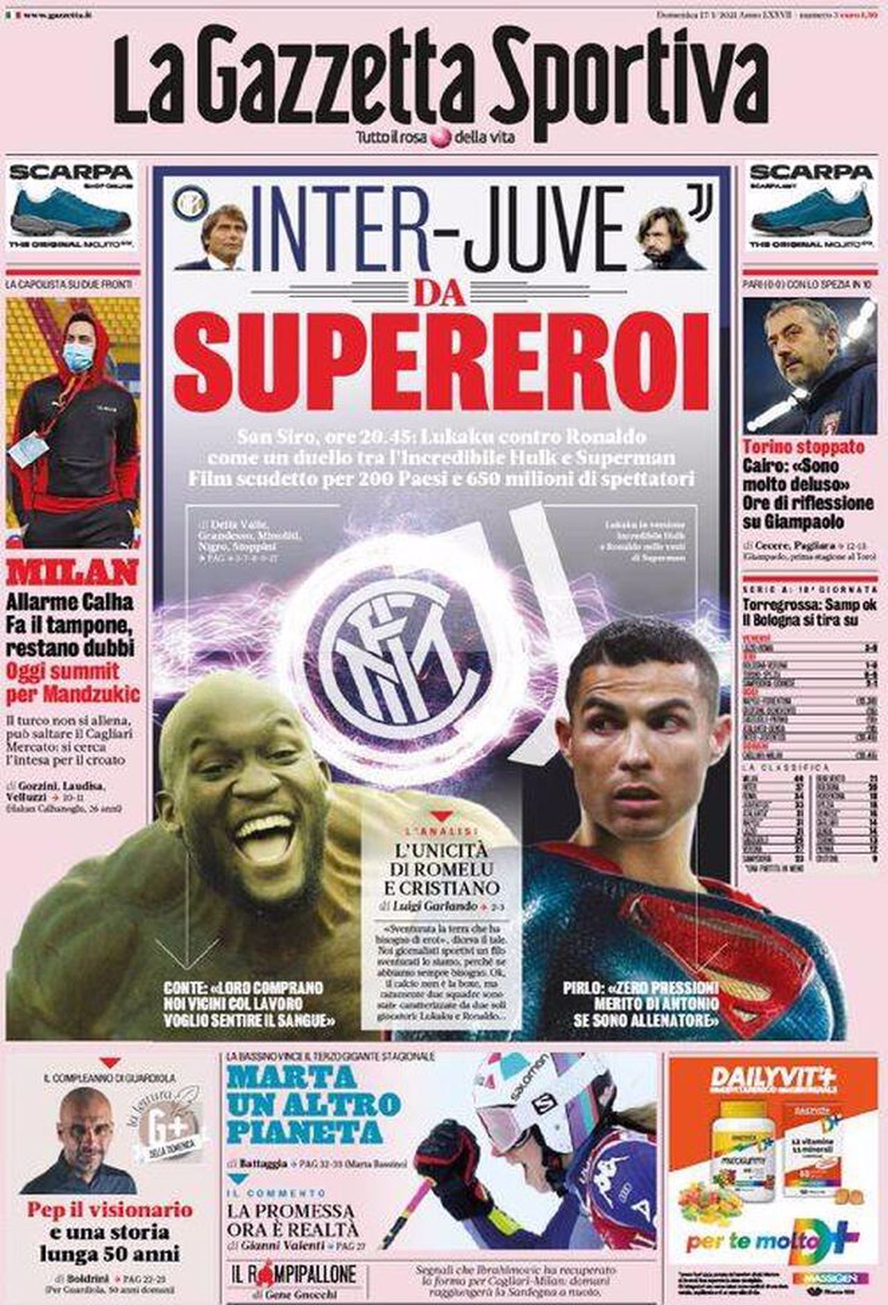 Prima pagina Gazzetta 17-01-2021