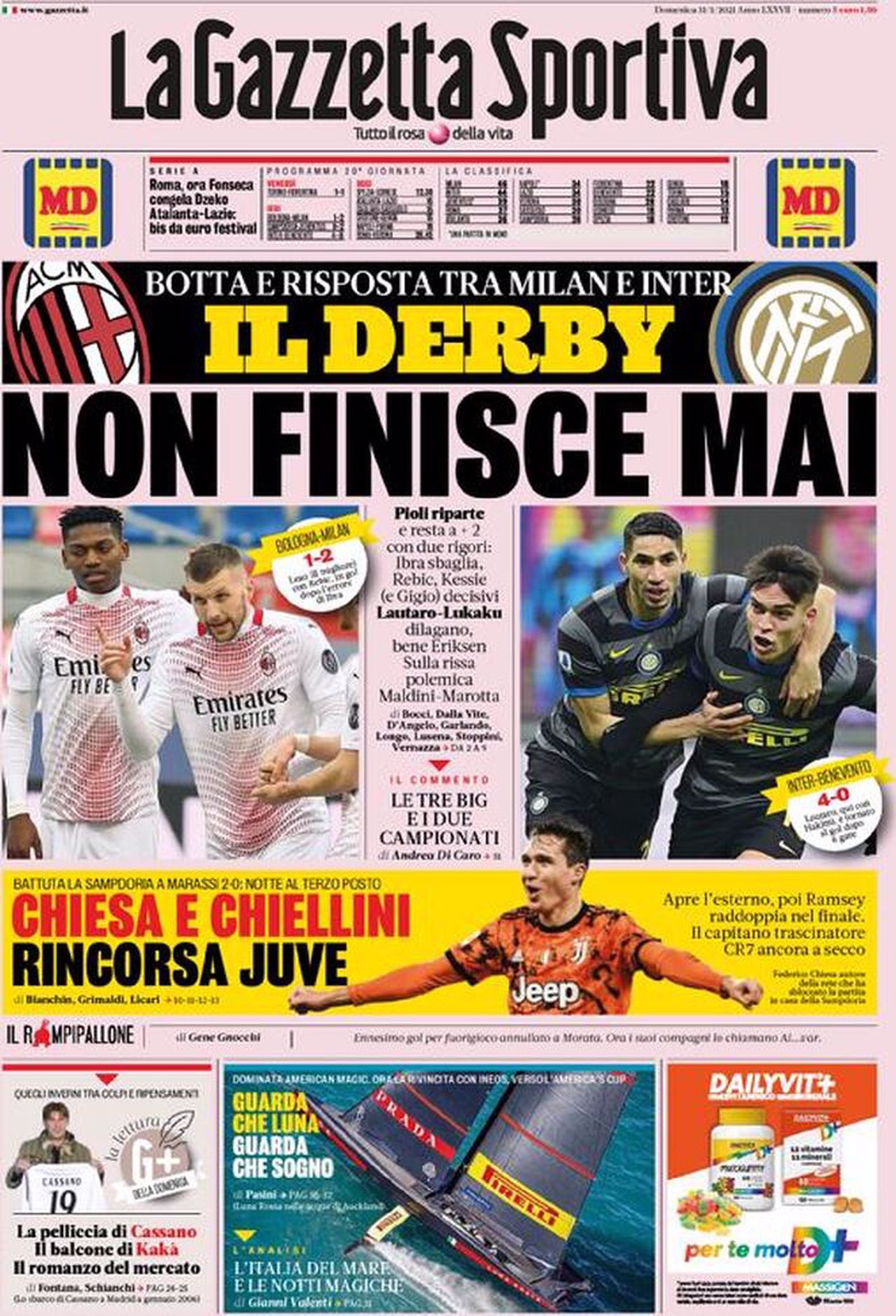 Prima pagina Gazzetta 31-01-2021