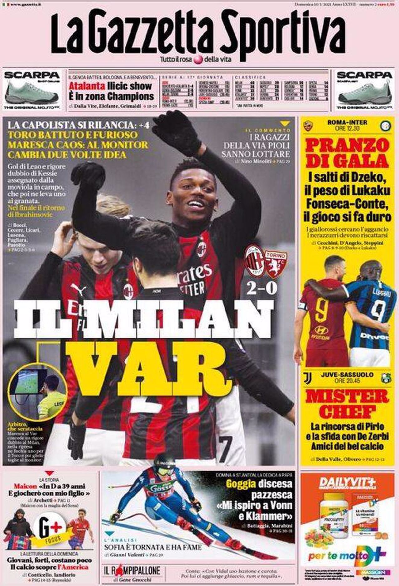 Prima pagina Gazzetta 10-01-2021