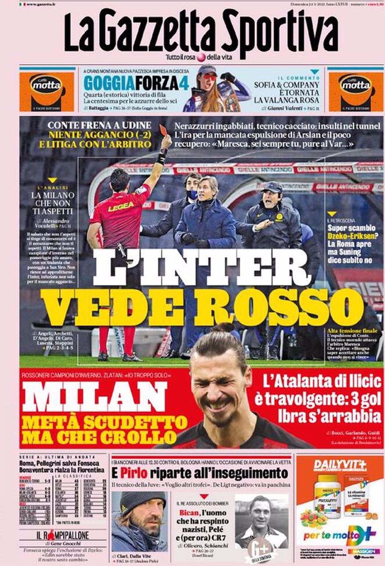 Prima pagina Gazzetta 24-01-2021