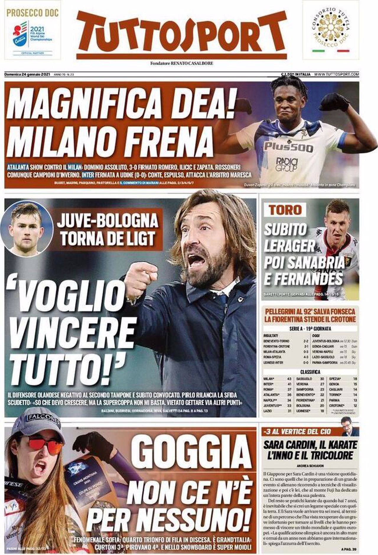 Prima pagina TuttoSport 24-01-2021