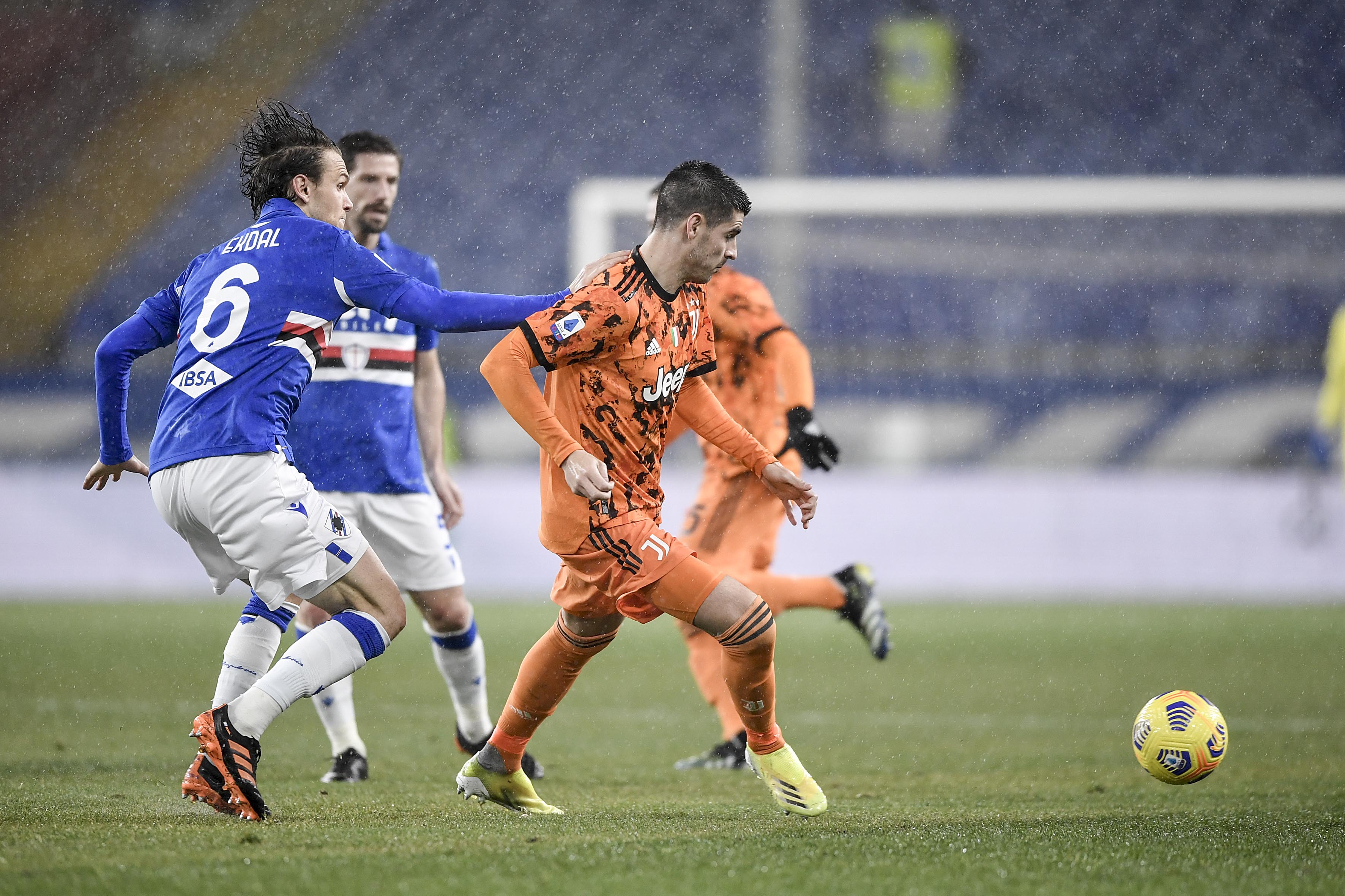 Morata in azione durante Sampdoria-Juventus