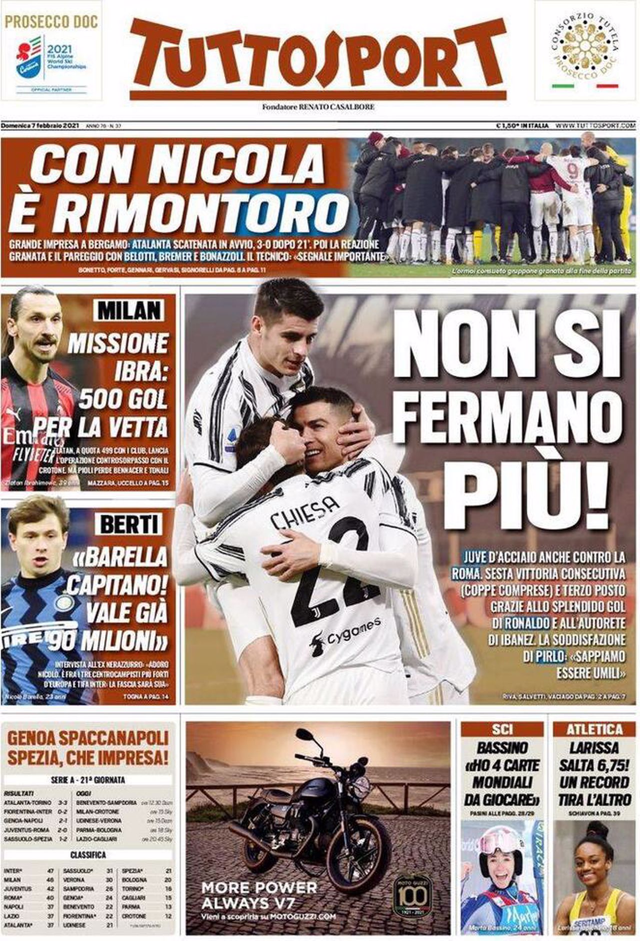 Prima pagina TuttoSport 07-02-2021