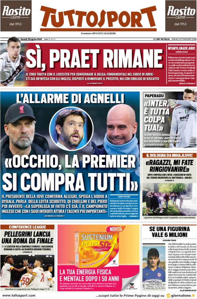 Prima pagine Tuttosport 29-4-2022