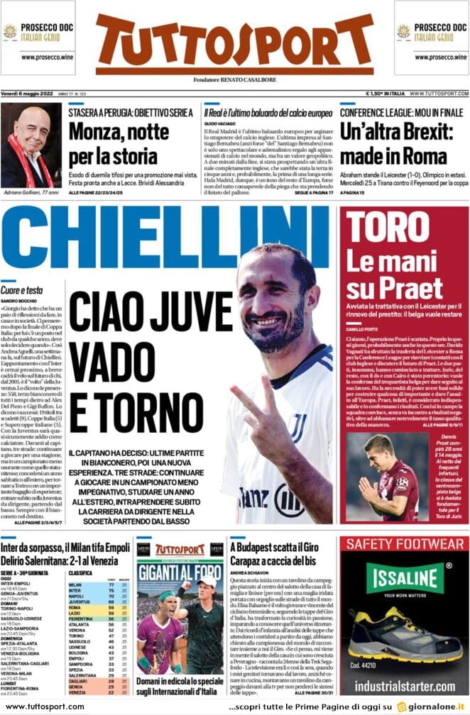 Tuttosport prima pagina 06-05-2022