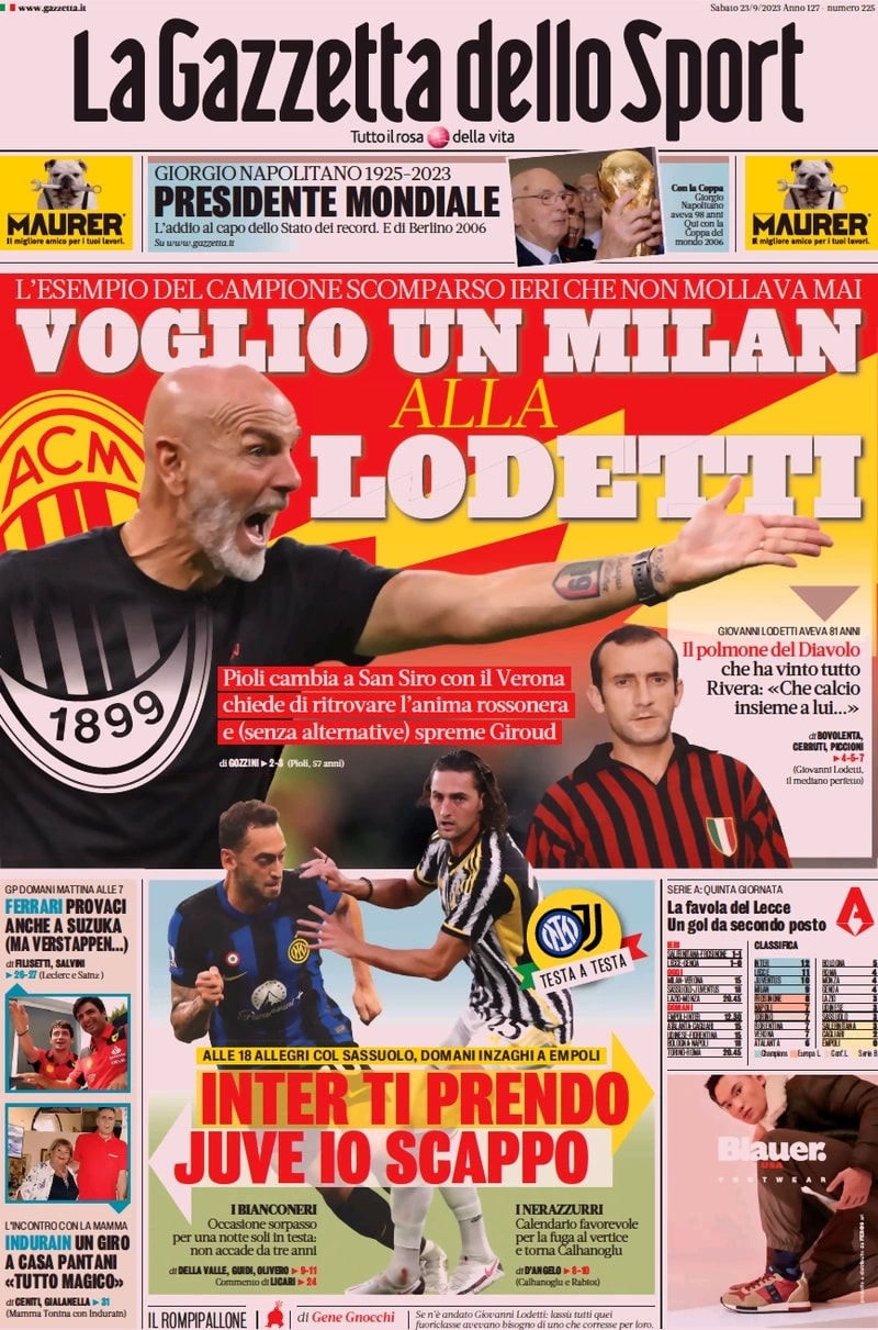 Prima pagina 23 settembre