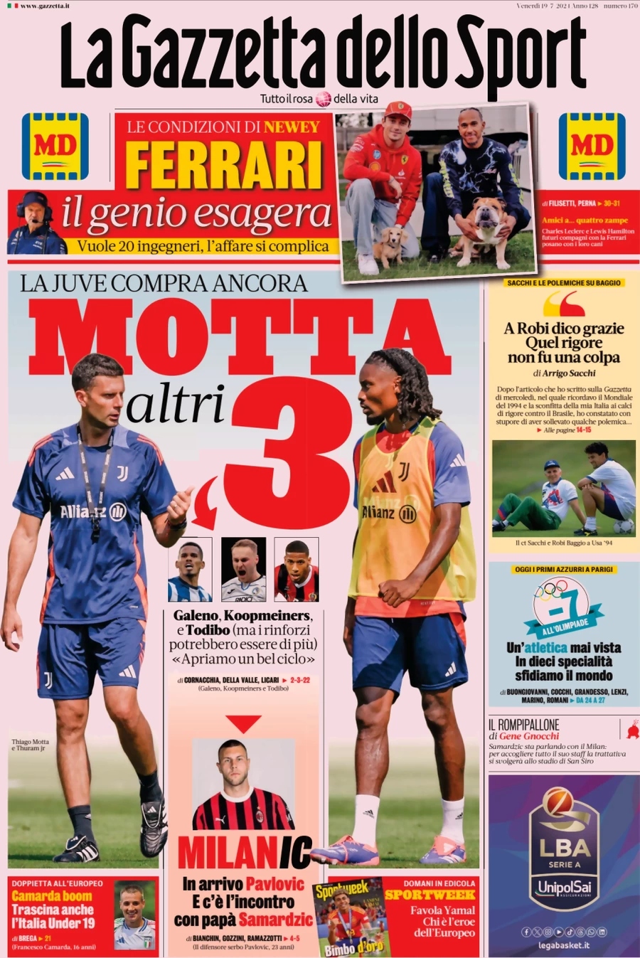 La Gazzetta dello Sport del 19 luglio 2024