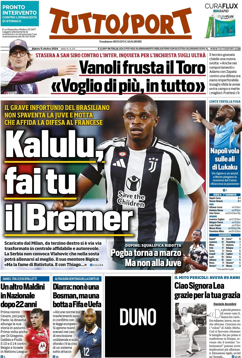 Prima pagina tuttosport 5-10-24